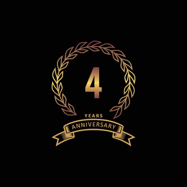 Vector 4st anniversary logo with gold and black background