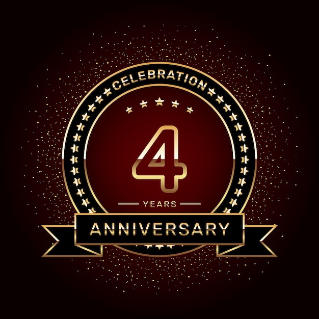Vector 4th anniversary celebration logo design with a golden ring and ribbon vector template