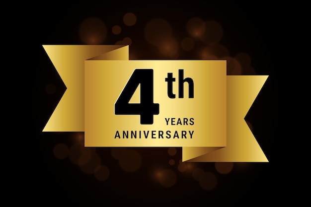 4th anniversary celebration template design with gold ribbon Logo vector illustration