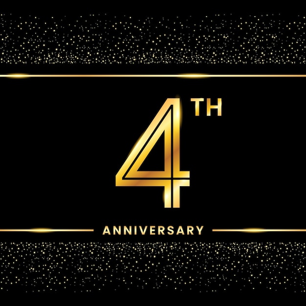 4th Anniversary Gold color template design for birthday event Line Art Design Vector Template