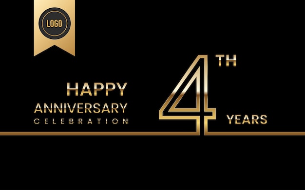 4th anniversary Golden anniversary template design with double line concept Vector Template