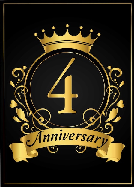 4th anniversary golden vector design for greeting and celebrations