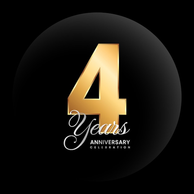 Vector 4th anniversary logo golden number with silver color text logo vector template illustration