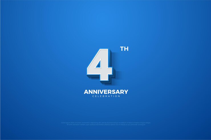 파란색에 3D 번호가 새겨진 4 주년 기념.