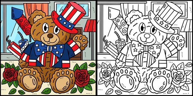 Vector 4th of july 13 teddy bear with top hat