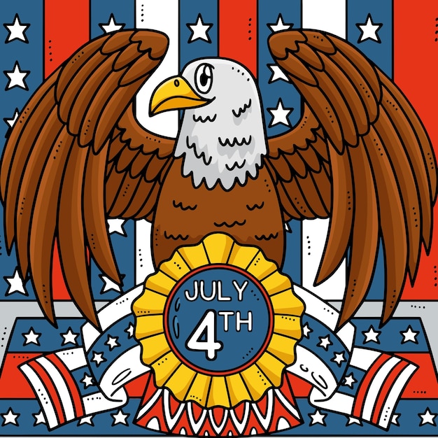 4th Of July American Eagle Ribbon Colored Cartoon