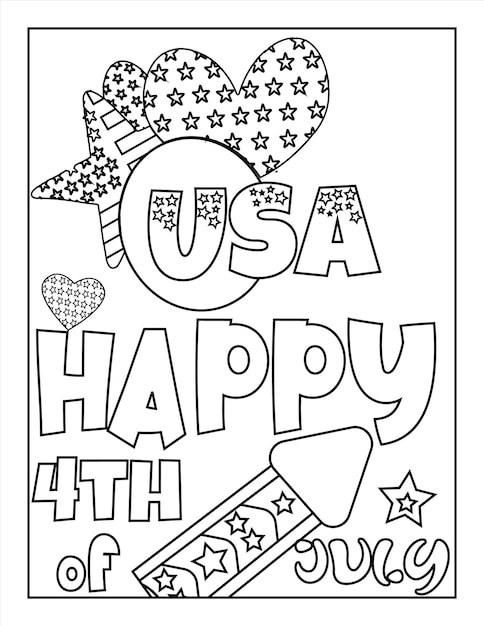 4th of July American Independence Day coloring page for kids and adults