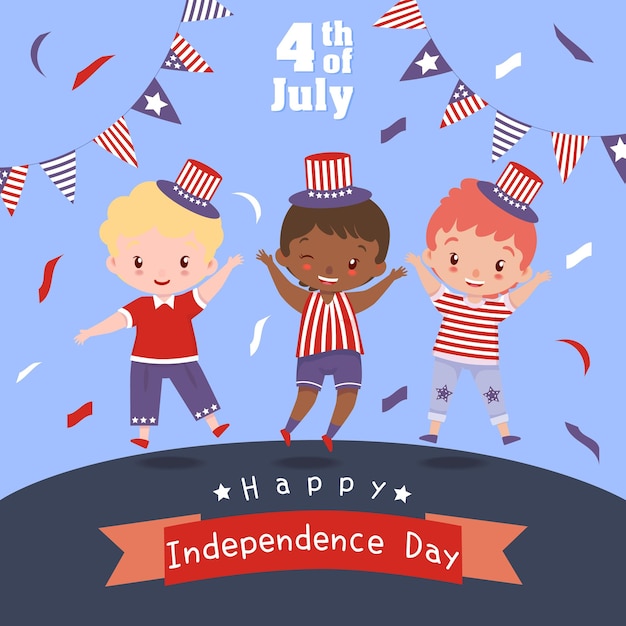 Vector 4th of july background card with cute illustrations