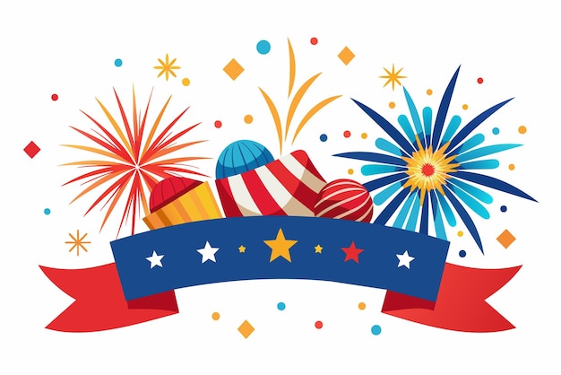 4th july banner featuring dynamic fireworks against a rich midnight white background