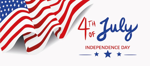 4th of July banner with USA flag and white background