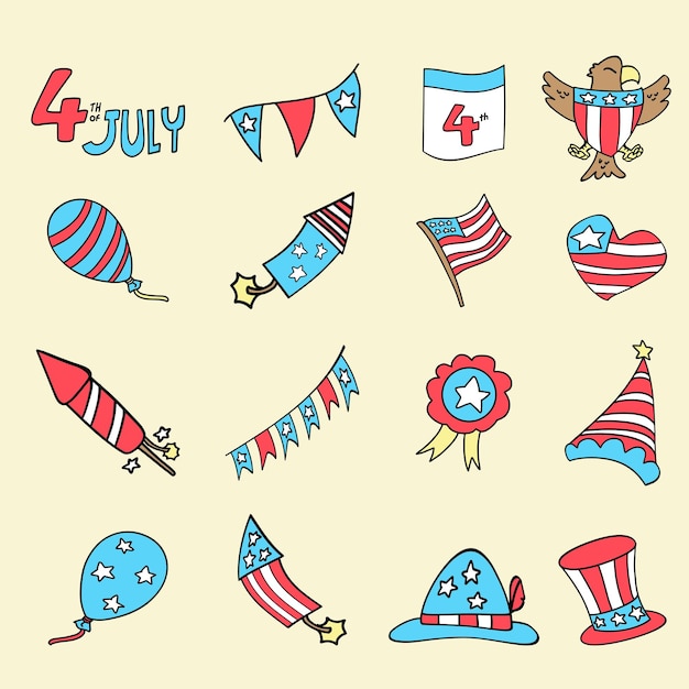 4th July bundle set vector image for celebration concept