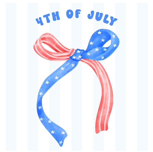 Vector 4th of july coquette stars and stripes ribbon bow watercolor vector illustration