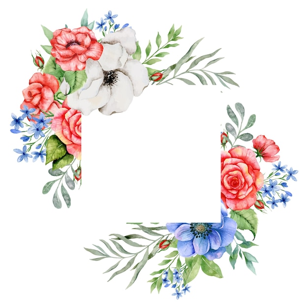 Vector 4th of july floral design american independence day watercolor floral bouquets usa color bouquets