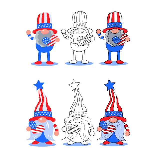 Vector 4th july gnomes doodles drawing