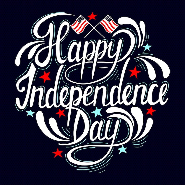 4th of July greeting card with brush stroke background in United States national flag colors and hand lettering text Happy Independence Day Vector illustration