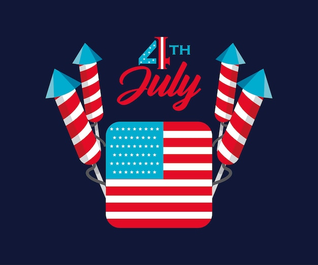 Vector 4th of july greeting card with fireworks