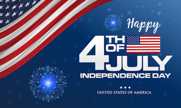 Vector 4th of july. happy independence day of america background with waving flag and fireworks