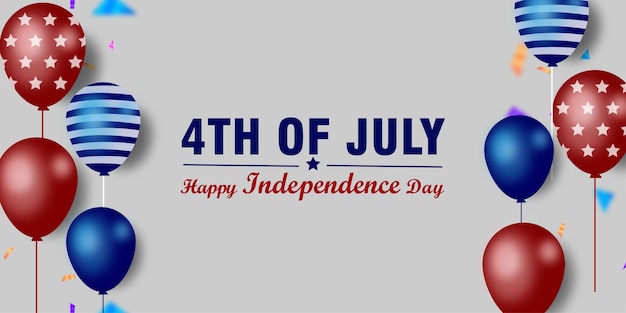 7月4日幸せな独立記念日白い背景と空飛ぶ気球プレミアムベクトル