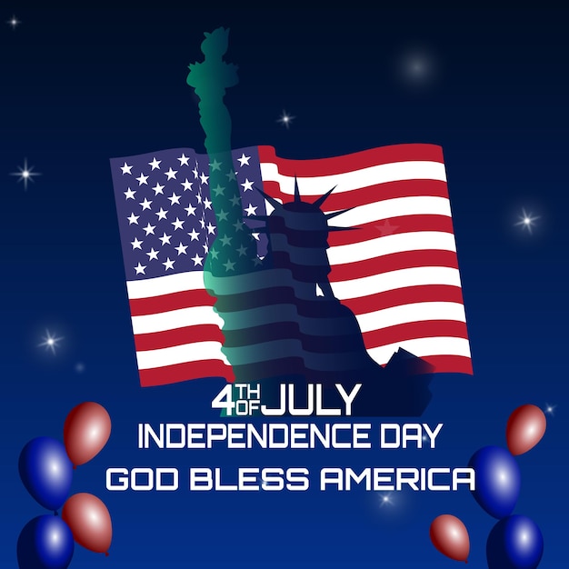 Vector 4th of july independece day holiday background liberty statue