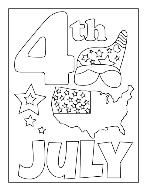 Vector 4th of july independence day coloring page for kids and adults