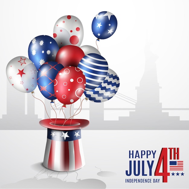 4th of July independence day gift box and balloons