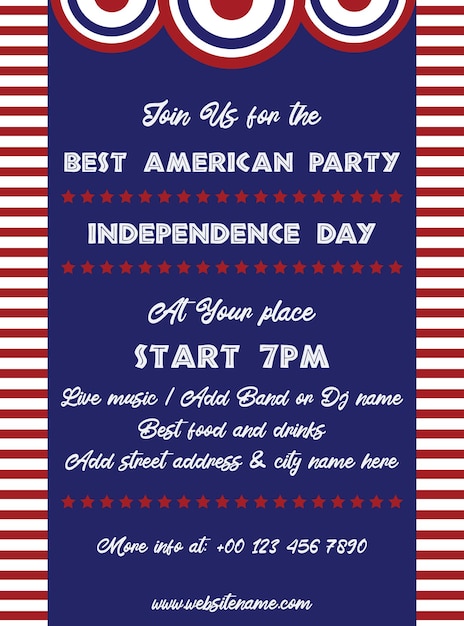 4th July Independence day party poster flyer social media post design