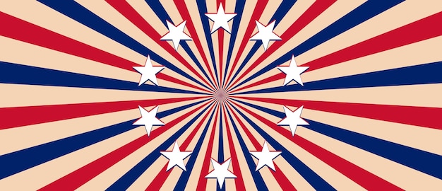 4th July independence day Sunburst background and stars Vector Illustration