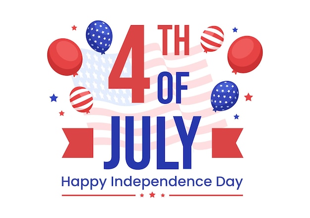 4th of July Independence Day USA Vector Illustration with American Flag and Balloons Background