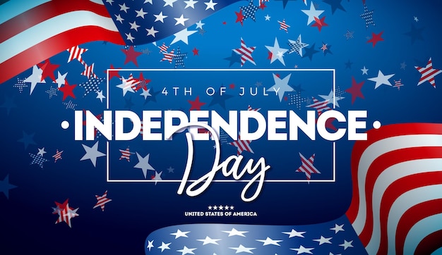 7月4日 - アメリカ合衆国独立記念日 - アメリカ国旗と落下するコンフェッティのベクトルイラスト