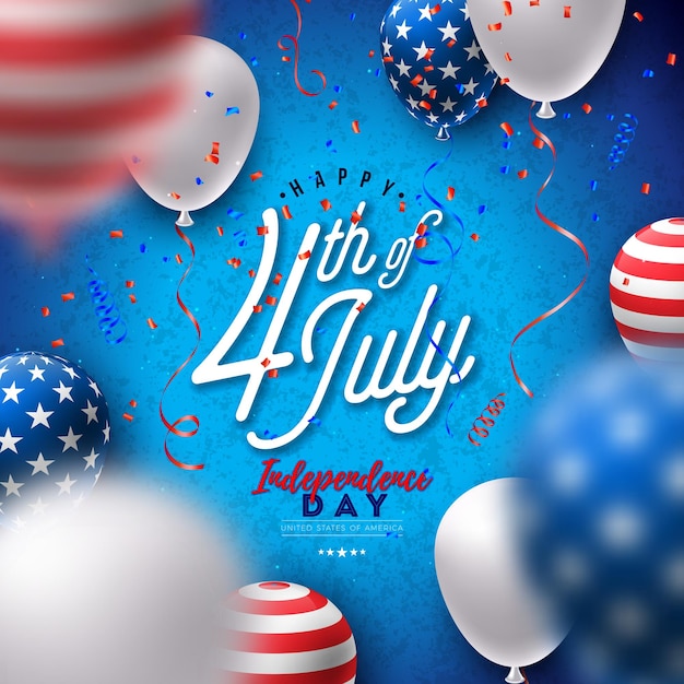 4th of july independence day of the usa vector illustration with american flag pattern party balloon