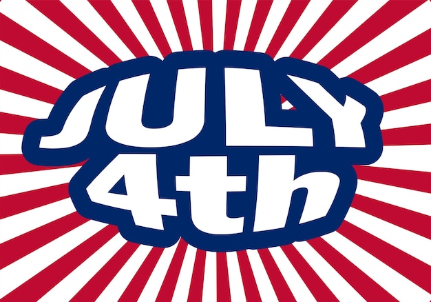 4th of July Lettering Banner with Single Stroke and Red and White Stripe Background