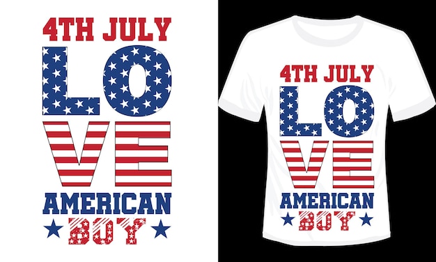 7월 4일 Love American Boy Tshirt 디자인 벡터 일러스트