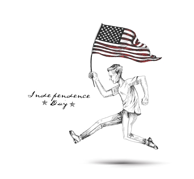 Vector 4th july man runing with usa flag american independence day