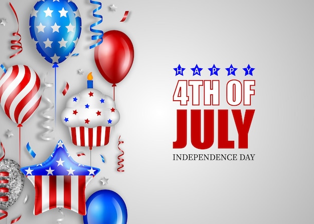 4th of july poster american independence background with balloons and streamers