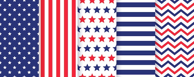 Vettore 4 luglio seamless pattern impostato. set di trame patriottiche americane.