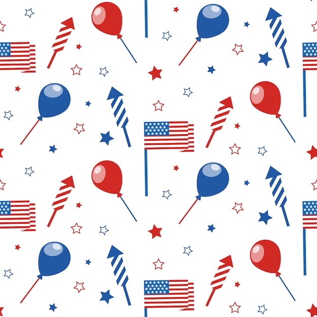 4th of july seamless pattern with festive attributes.