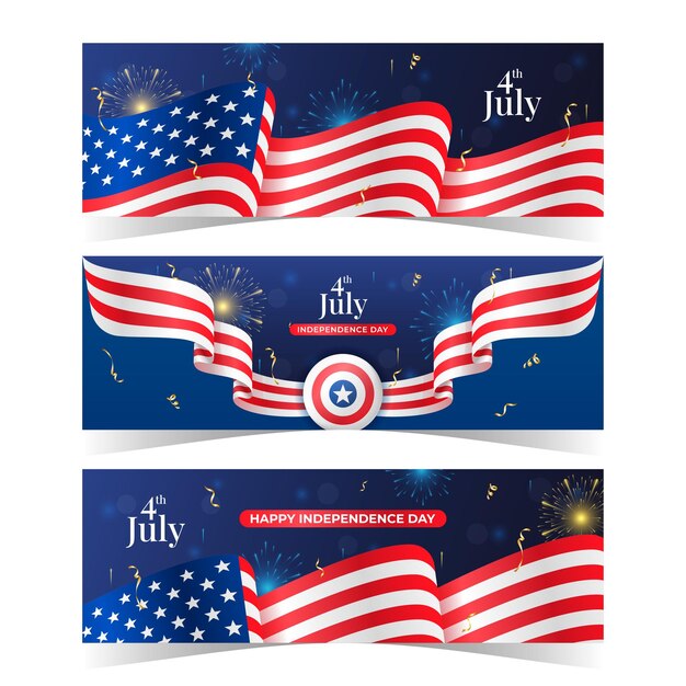 4th of July USA Independence Day Banner with American Flag