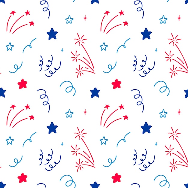 4th of July USA Independence Day doodle seamless pattern