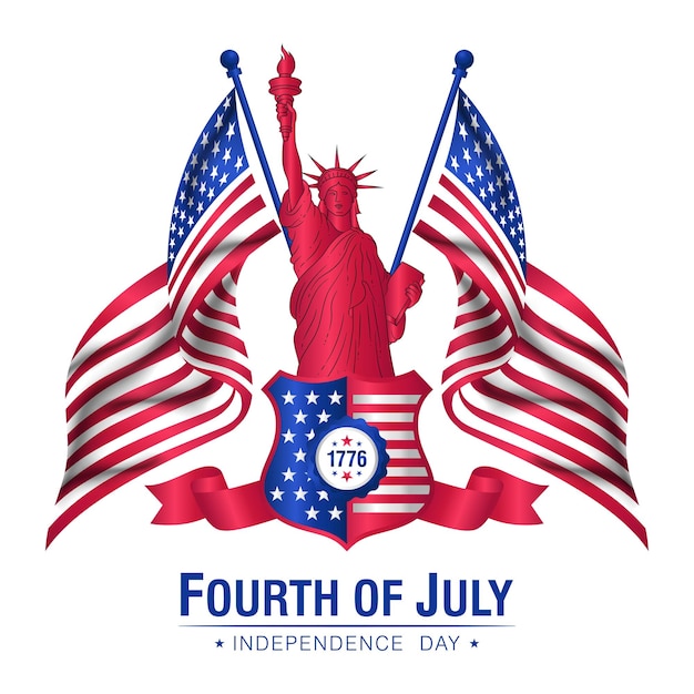 4th of July USA Independence Day vector Statue of Liberty with US flag and badge vector