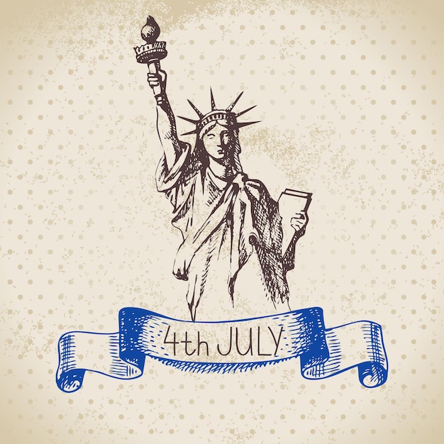 Sfondo vintage del 4 luglio. disegno di schizzo disegnato a mano di independence day of america