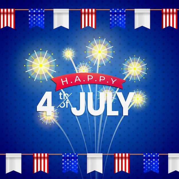 4th july with fireworks independence day america illustration premium vector