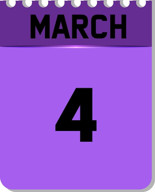 Vettore 4 marzo nell'icona del calendario viola e nero su sfondo bianco. può cambiare colore