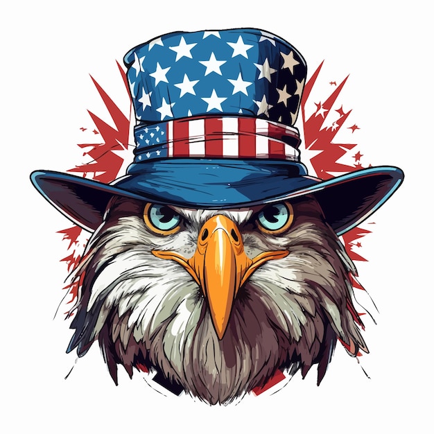 Vettore 4th_of_july_eagle_wearing_an_american_hat_coloring