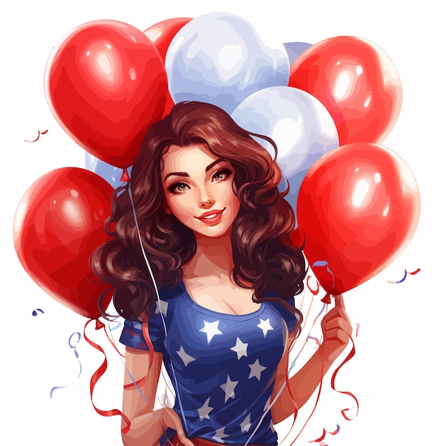 Вектор 4th_of_july_girl_holding_balloons_isolated_vector