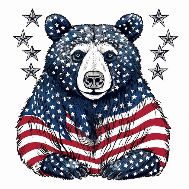 Вектор 4th_of_july_stars_and_stripes_bear_coloring_page (звезды и полосы)