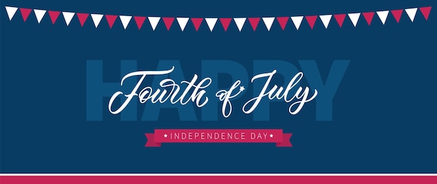벡터 7월 4일 미국 독립 기념일 배너 디자인 7월 4일 손으로 쓴 글자 축하 배너 템플릿