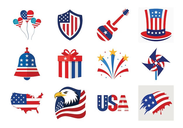 4th of July vector elements set Collection of American Independence Day vector illustration op whit