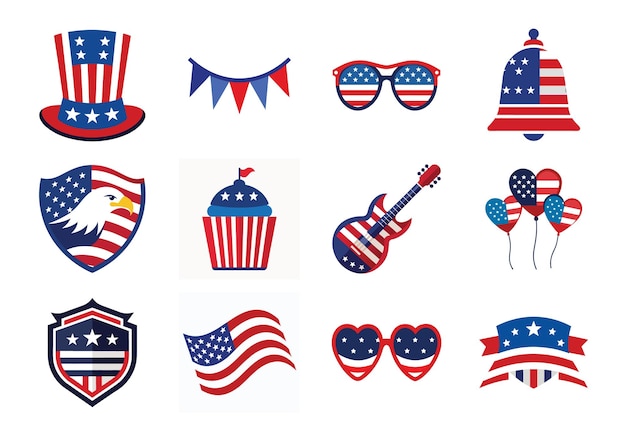 4th of July vector elements set Collection of American Independence Day vector illustration op whit