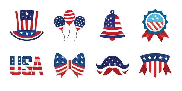 4th of July vector elements set Collection of American Independence Day vector illustration op whit