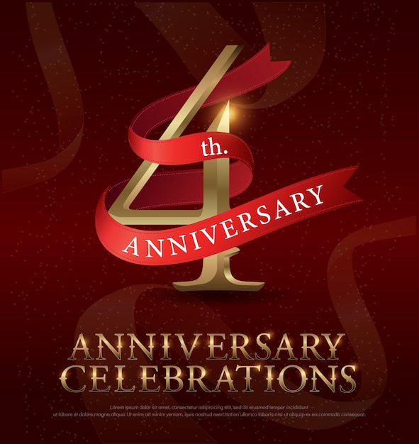 Logo dorato di celebrazione di anniversario di 4 anni